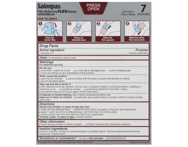 سالون باس رقعة مرنة لتخفيف الألم المؤقت من Salonpas مع يدوكائين 4%، أقصى قوة OTC، نسيج رقيق قابل للتمدد، التصاق قوي، ملامح الجسم، تنطبق لمدة تصل إلى 8 ساعات 7 قيراط (عبوة من قطعتين) - Image 5